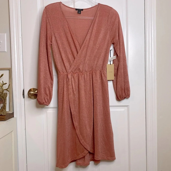 NWT Halogen Women's Sparkle Long Sleeve Faux Wrap Dress Rust Marsala SZ … - Picture 1 of 9